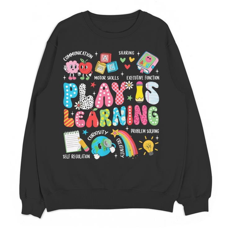 Retro Play Is Learning Kindergarten Teacher Team Women Women Crewneck Sweatshirt, novelty gifts, funny gifts