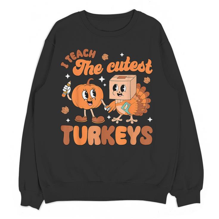 Retro I Teach The Cutest Turkey Thanksgiving Pumpkin Teacher Women Crewneck Sweatshirt, novelty gifts, funny gifts Retro I Teach The Cutest Turkey Thanksgiving Pumpkin Teacher Women Crewneck Sweatshirt, novelty gifts, funny gifts
