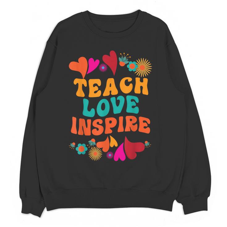 Retro Teach Love Inspire Back To School Teachers Women Crewneck Sweatshirt, novelty gifts, funny gifts