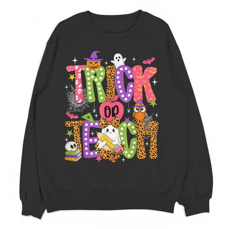 Retro Trick Or Teach Leopard Ghost Halloween Spooky Teacher Women Crewneck Sweatshirt, novelty gifts, funny gifts Retro Trick Or Teach Leopard Ghost Halloween Spooky Teacher Women Crewneck Sweatshirt, novelty gifts, funny gifts