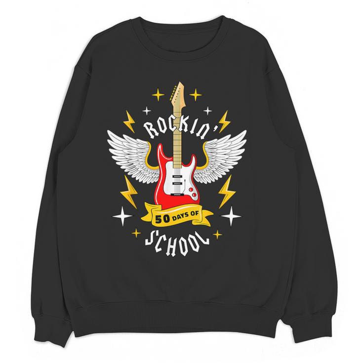 Rockin 50 Days Of School 50th Day Of School Teacher Student Men Women Girls Kids Women Crewneck Sweatshirt, novelty gifts, funny gifts