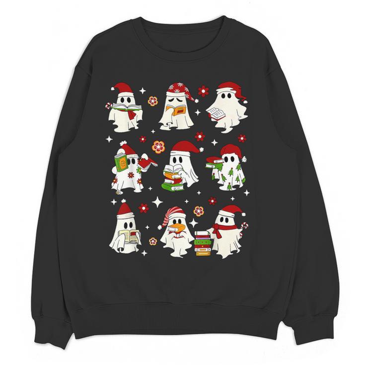 Santa Ghost Reading Books Christmas Library Teacher Women Crewneck Sweatshirt, novelty gifts, funny gifts Santa Ghost Reading Books Christmas Library Teacher Women Crewneck Sweatshirt, novelty gifts, funny gifts