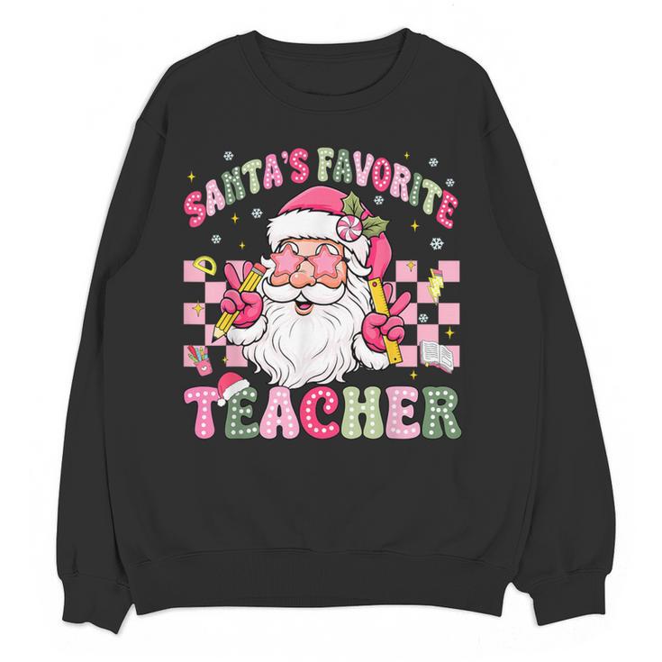 Santa's Favorite Teacher Groovy Christmas Teacher Boys Girls Women Crewneck Sweatshirt, novelty gifts, funny gifts Santa's Favorite Teacher Groovy Christmas Teacher Boys Girls Women Crewneck Sweatshirt, novelty gifts, funny gifts