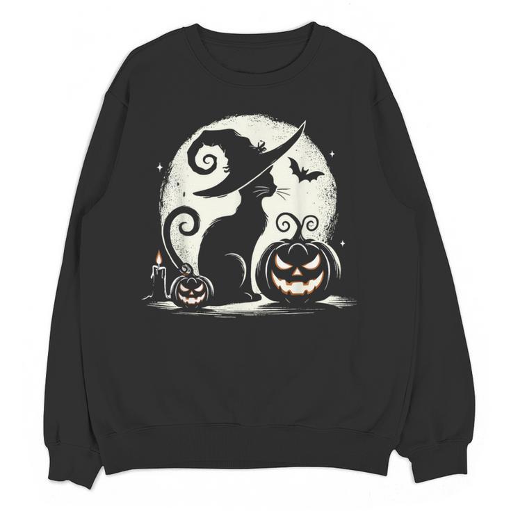 Scary Halloween Cat Costume Retro Cat Moon For Men Women Kids Women Crewneck Sweatshirt, novelty gifts, funny gifts