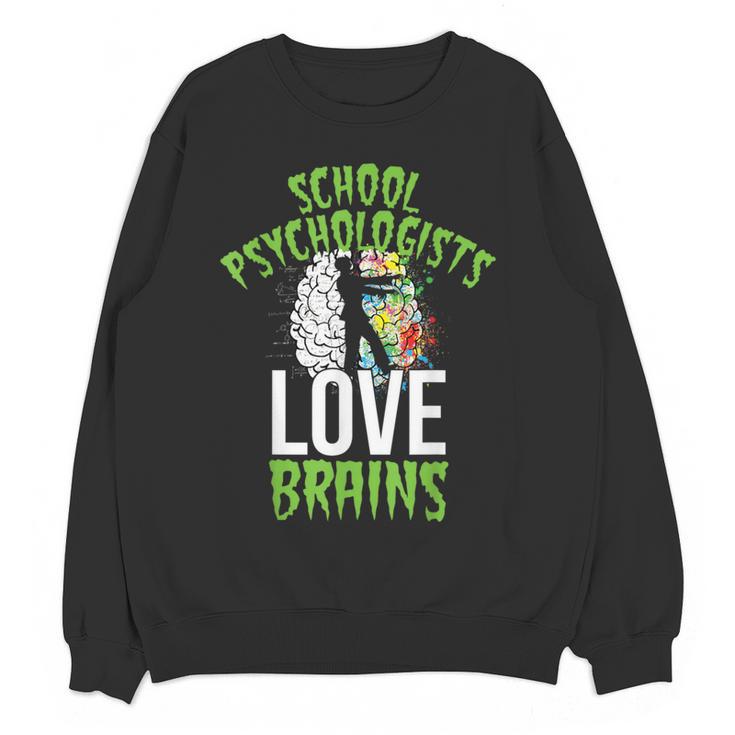 School Psychologists Love Brains Halloween Teacher Counselor Women Crewneck Sweatshirt, novelty gifts, funny gifts