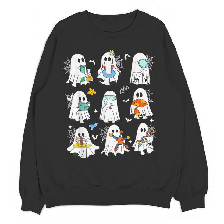 Science Teacher Ghost Laboratory Halloween Teacher Women Crewneck Sweatshirt, novelty gifts, funny gifts