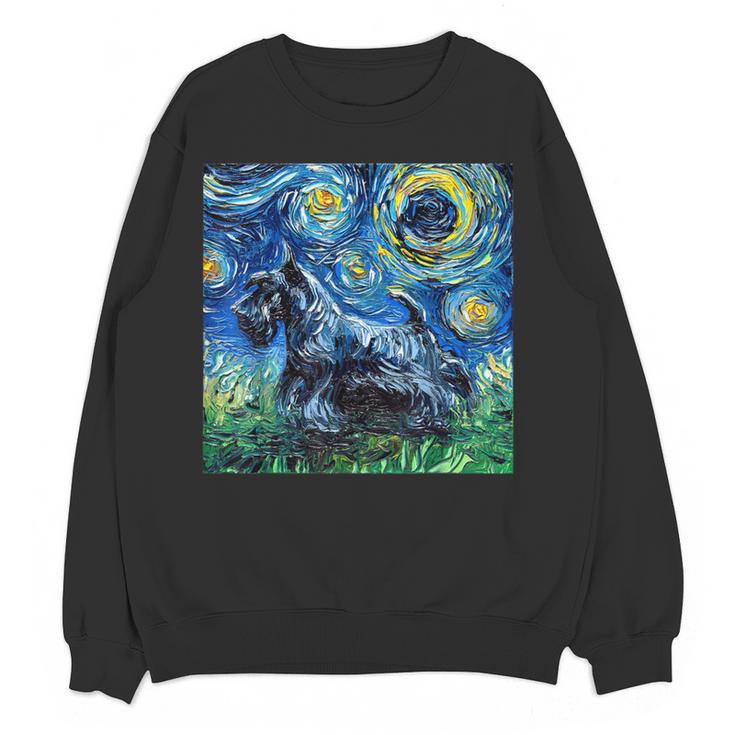 Scottish Terrier Starry Night Scotty Dog Art By Aja Women Crewneck Sweatshirt, novelty gifts, funny gifts
