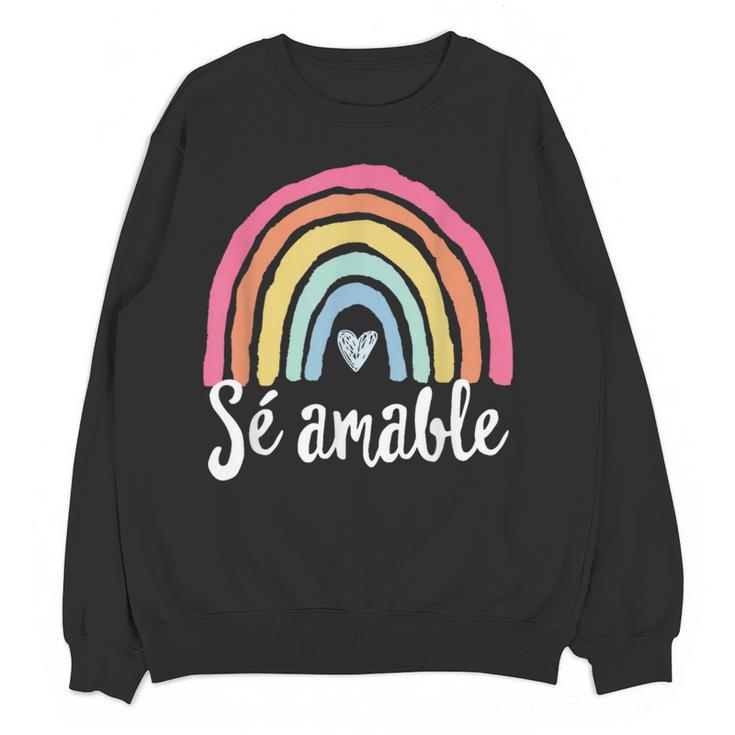 Sé Amable Spanish Bilingual Teacher Be Kind Boho Rainbow Women Crewneck Sweatshirt, novelty gifts, funny gifts Sé Amable Spanish Bilingual Teacher Be Kind Boho Rainbow Women Crewneck Sweatshirt, novelty gifts, funny gifts