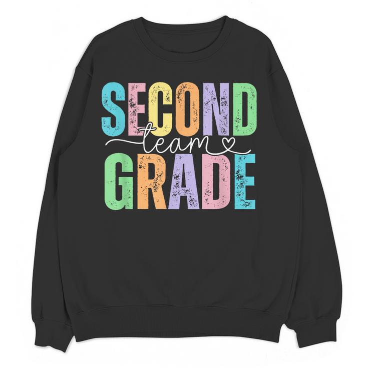 Second Grade Team Heart Teacher Student Back To School Girls Women Crewneck Sweatshirt, novelty gifts, funny gifts