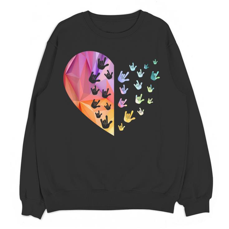 Sign Language Heart ASL For Deaf Teacher Women Crewneck Sweatshirt, novelty gifts, funny gifts Sign Language Heart ASL For Deaf Teacher Women Crewneck Sweatshirt, novelty gifts, funny gifts