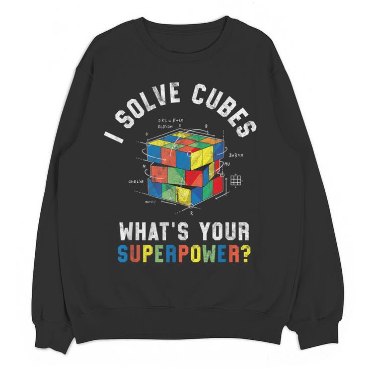 I Solve Cubes Speed Cubing Vintage Youth Math Teacher Women Crewneck Sweatshirt, novelty gifts, funny gifts