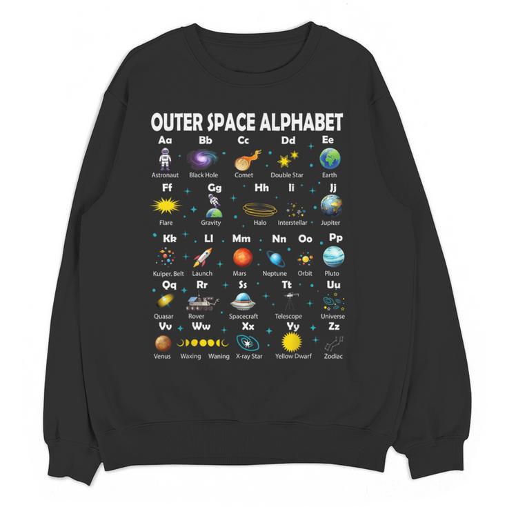 Space Alphabet Galaxy Astronaut Planets Student Teacher Women Crewneck Sweatshirt, novelty gifts, funny gifts