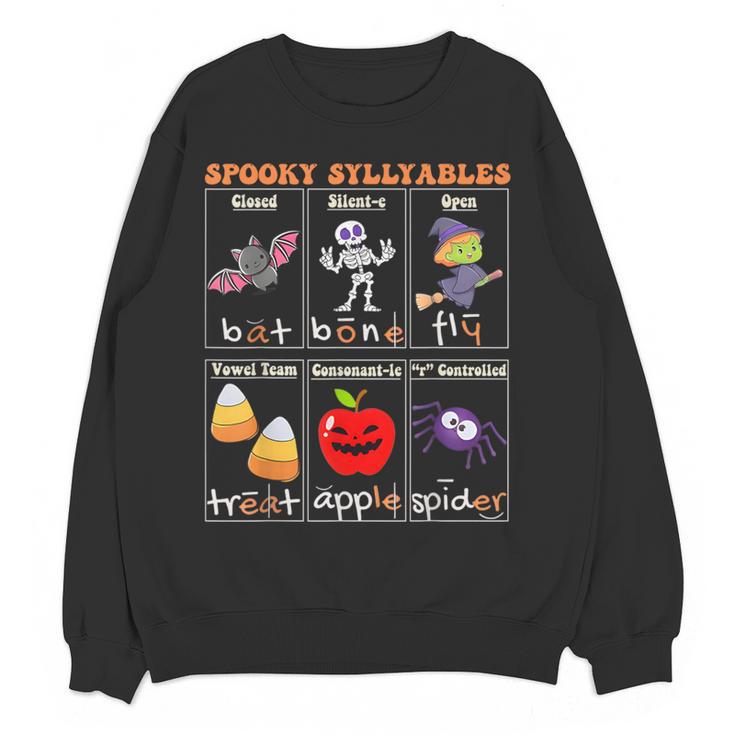 Spooky Syllables Halloween Teacher Student Education Women Crewneck Sweatshirt, novelty gifts, funny gifts