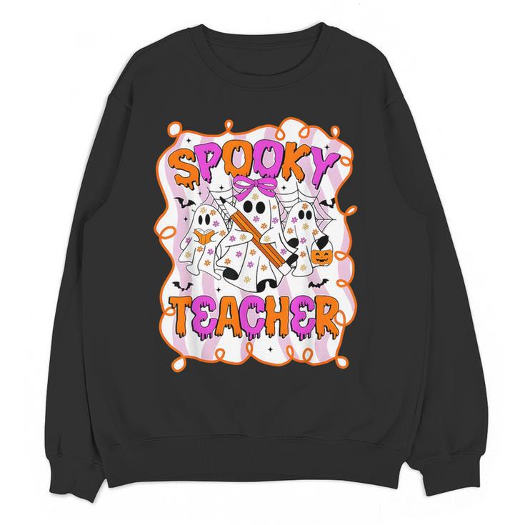 Spooky Teacher Ghost Pencil Teacher Halloween Teacher Women Crewneck Sweatshirt, novelty gifts, funny gifts
