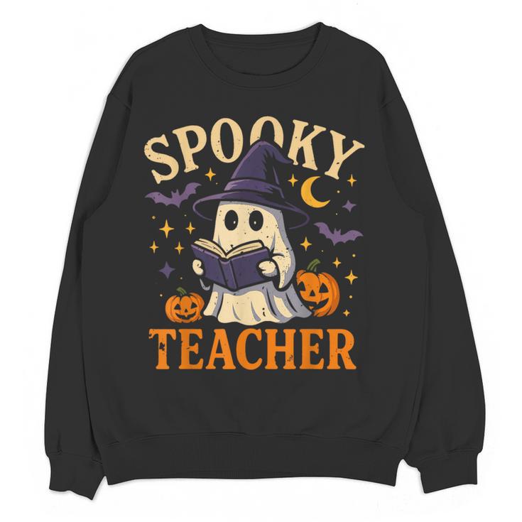 Spooky Teacher Halloween Cute Ghost Pumpkin Reading Women Women Crewneck Sweatshirt, novelty gifts, funny gifts