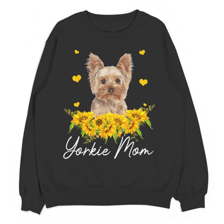 Sunflower Yorkie Mom Dog Lover Women Crewneck Sweatshirt, novelty gifts, funny gifts
