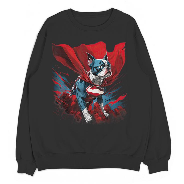 Super Power Superhero Boston Terrier Dog For Men Women Kids Women Crewneck Sweatshirt, novelty gifts, funny gifts