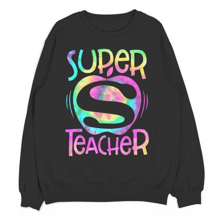 Super Teacher Back To School Apple Tie Dye First Day Women Crewneck Sweatshirt, novelty gifts, funny gifts Super Teacher Back To School Apple Tie Dye First Day Women Crewneck Sweatshirt, novelty gifts, funny gifts