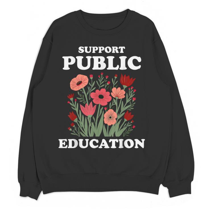Support Public Education Cute Floral Teacher Red For Ed Women Crewneck Sweatshirt, novelty gifts, funny gifts