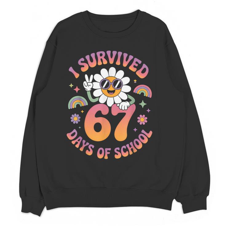 I Survived 67 Days Of School Groovy Retro Teachers Girls Women Crewneck Sweatshirt, novelty gifts, funny gifts