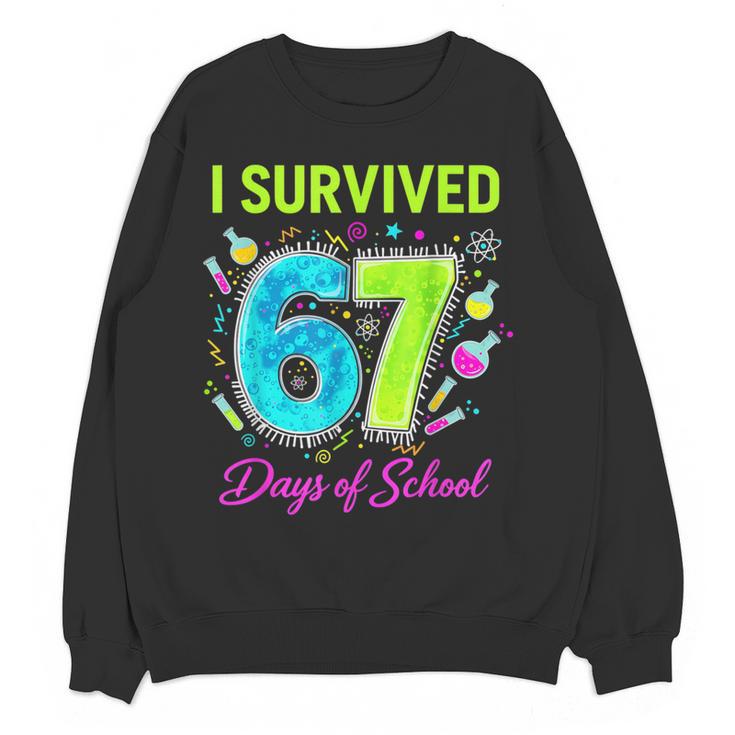 I Survived 67 Days Of School 67 Meme Science Teacher Women Crewneck Sweatshirt, novelty gifts, funny gifts I Survived 67 Days Of School 67 Meme Science Teacher Women Crewneck Sweatshirt, novelty gifts, funny gifts