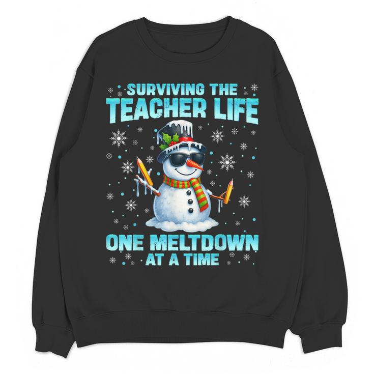Surviving The Teacher Life Pjs Pajamas Christmas Xmas Teache Women Crewneck Sweatshirt, novelty gifts, funny gifts