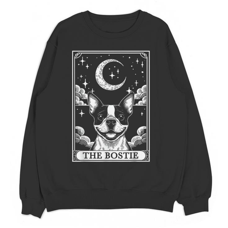 Tarot Card Vintage Crescent Moon Boston Terrier Dog Mom Women Crewneck Sweatshirt, novelty gifts, funny gifts
