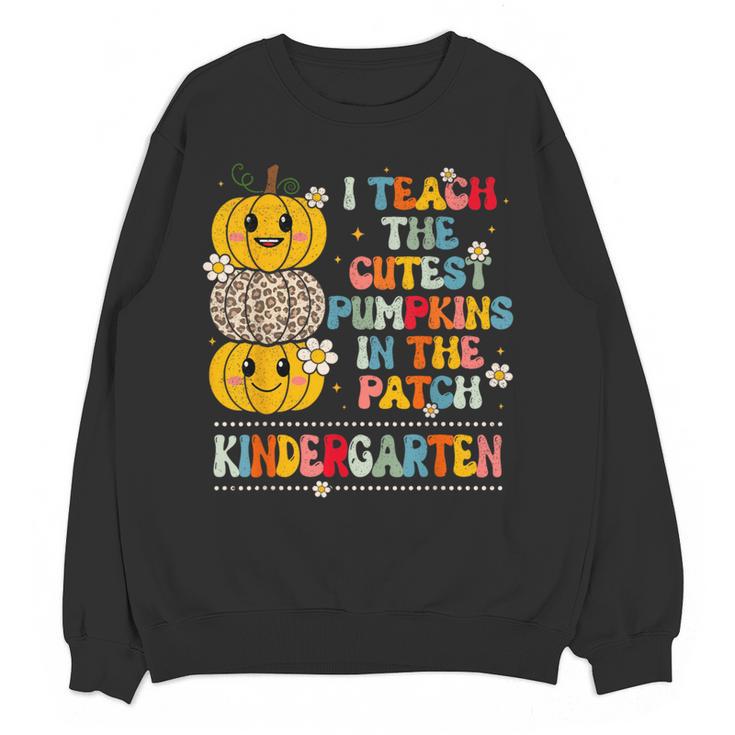 I Teach The Cutest Pumpkins Kindergarten Teacher Halloween Women Crewneck Sweatshirt, novelty gifts, funny gifts