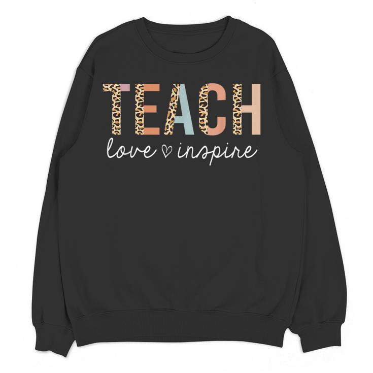 Teach Love Inspire Leopard Back To School Cute Teacher Men Women Girls Kids Women Crewneck Sweatshirt, novelty gifts, funny gifts
