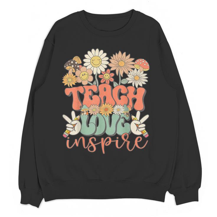 Teach Love Inspire Retro Groovy Daisy Back To School Teacher For Men Women Kids Women Crewneck Sweatshirt, novelty gifts, funny gifts Teach Love Inspire Retro Groovy Daisy Back To School Teacher For Men Women Kids Women Crewneck Sweatshirt, novelty gifts, funny gifts