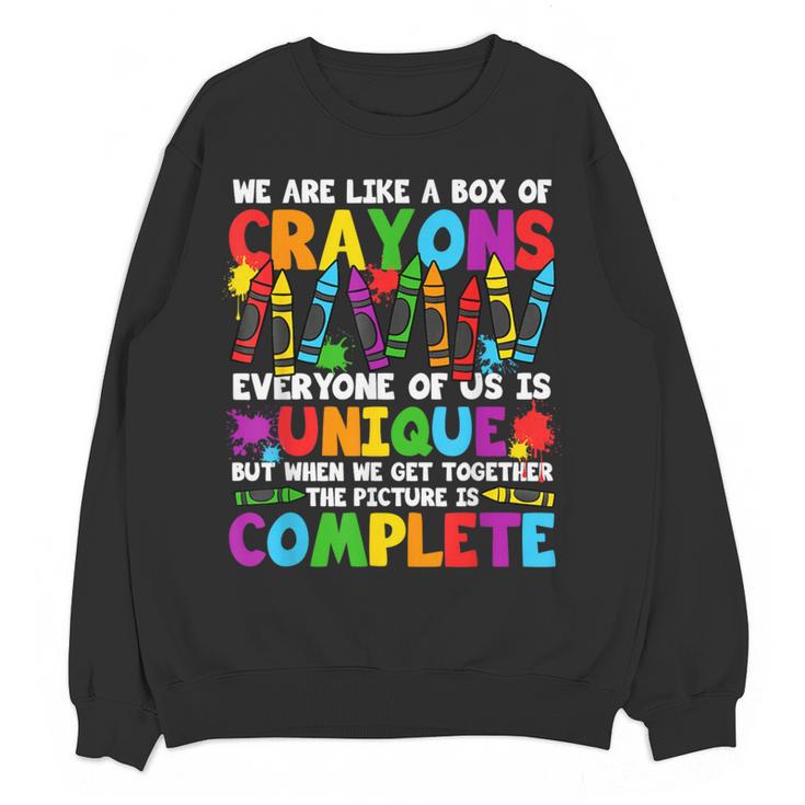 Teacher We Are Like A Box Of Crayons Back To School Women Crewneck Sweatshirt, novelty gifts, funny gifts Teacher We Are Like A Box Of Crayons Back To School Women Crewneck Sweatshirt, novelty gifts, funny gifts