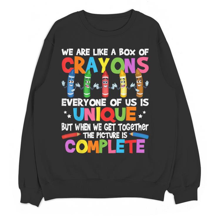 Teacher We Are Like a Box Of Crayons For Men Women Kids Women Crewneck Sweatshirt, novelty gifts, funny gifts Teacher We Are Like a Box Of Crayons For Men Women Kids Women Crewneck Sweatshirt, novelty gifts, funny gifts
