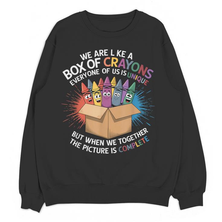 Teacher We Are Like a Box Of Crayons Women Crewneck Sweatshirt, novelty gifts, funny gifts Teacher We Are Like a Box Of Crayons Women Crewneck Sweatshirt, novelty gifts, funny gifts