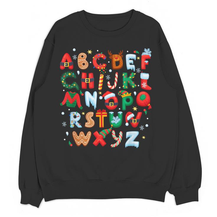 Teacher Christmas Alphabet Back To School Holiday Learning Women Crewneck Sweatshirt, novelty gifts, funny gifts Teacher Christmas Alphabet Back To School Holiday Learning Women Crewneck Sweatshirt, novelty gifts, funny gifts
