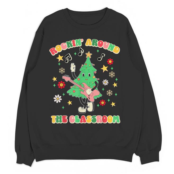 Teacher Christmas Shirts Pajama Matching Rockin' Around The Classroom -Adult Short Sleeve Small Modern Festive Christmas Teacher Xmas Vibes T-Shirt Women Crewneck Sweatshirt, novelty gifts, funny gifts