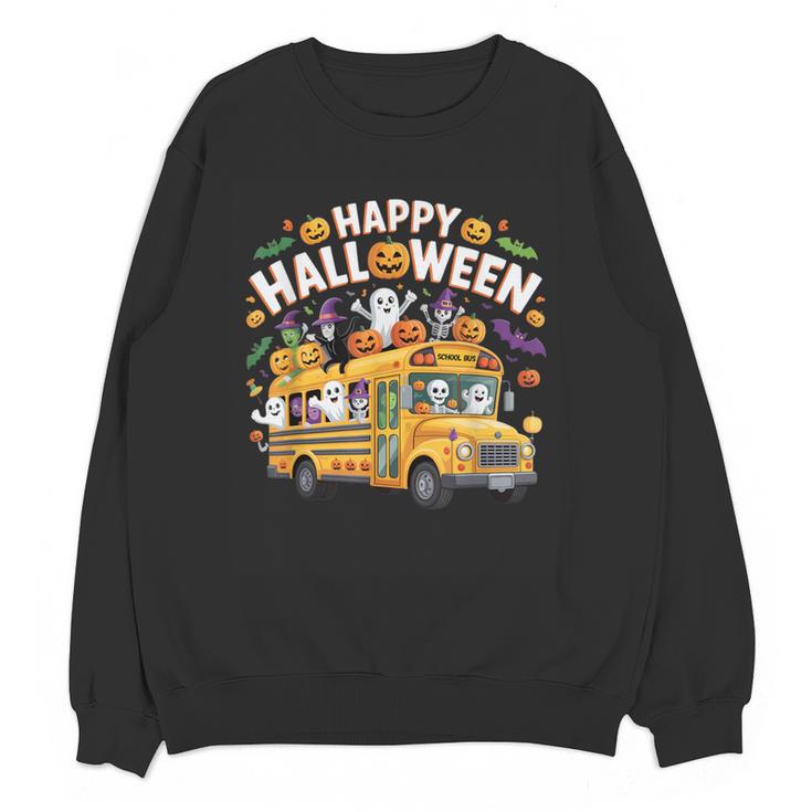 Teacher Halloween School Bus Driver Cute Ghost Witch Party Women Crewneck Sweatshirt, novelty gifts, funny gifts