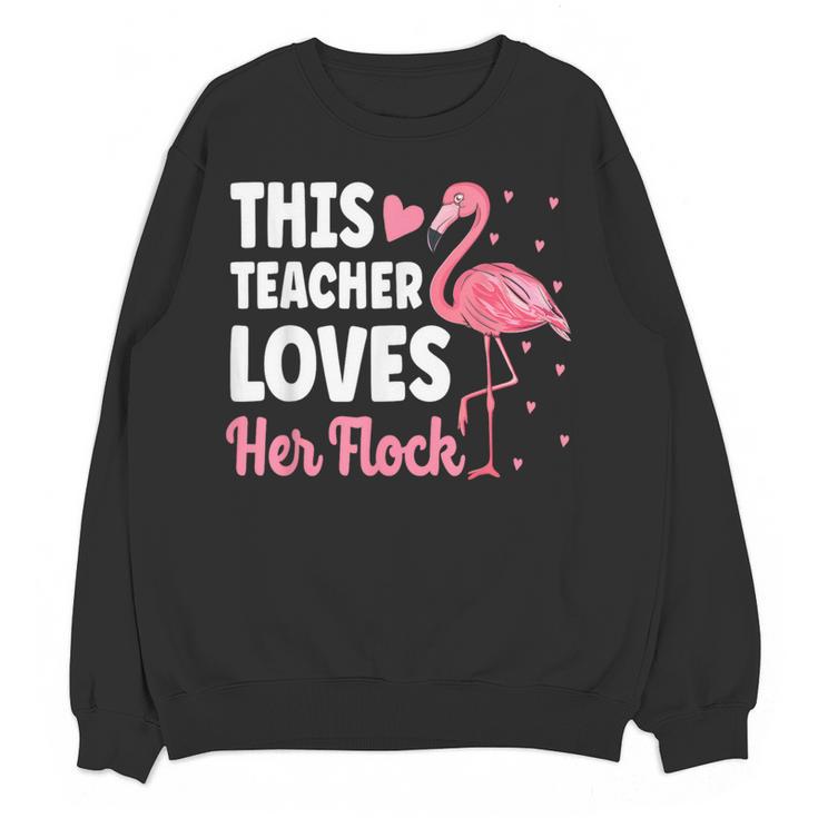 This Teacher Loves Her Flock Teaching Flamingo Girl Women Crewneck Sweatshirt, novelty gifts, funny gifts