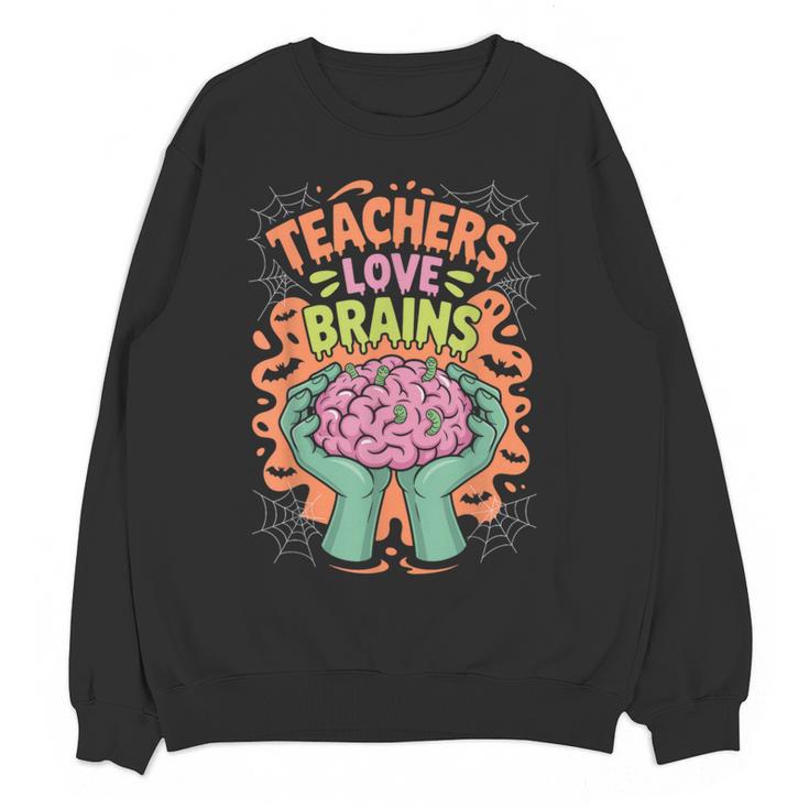 Teacher Teachers Love Brains Halloween Men Women Women Crewneck Sweatshirt, novelty gifts, funny gifts