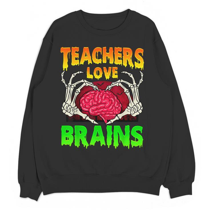 Teacher Teachers Love Brains Skeleton Hand Heart Halloween Women Crewneck Sweatshirt, novelty gifts, funny gifts Teacher Teachers Love Brains Skeleton Hand Heart Halloween Women Crewneck Sweatshirt, novelty gifts, funny gifts