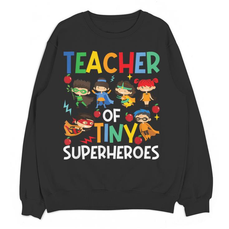 Teacher Of Tiny Superheroes Teach 100th Day Of School Men Women Girls Kids Women Crewneck Sweatshirt, novelty gifts, funny gifts