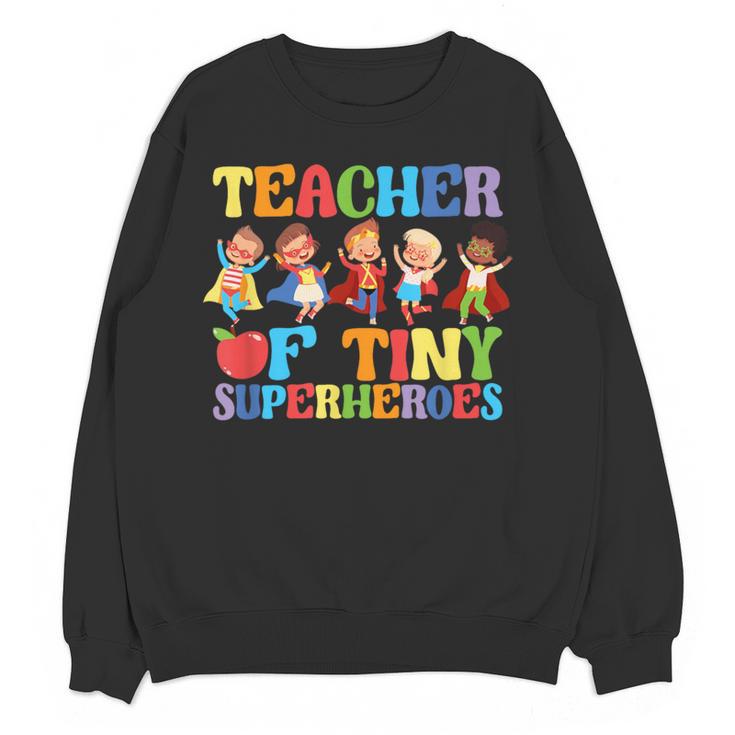 Teacher Of Tiny Superheroes Teach 100th Day Of School Women Crewneck Sweatshirt, novelty gifts, funny gifts Teacher Of Tiny Superheroes Teach 100th Day Of School Women Crewneck Sweatshirt, novelty gifts, funny gifts