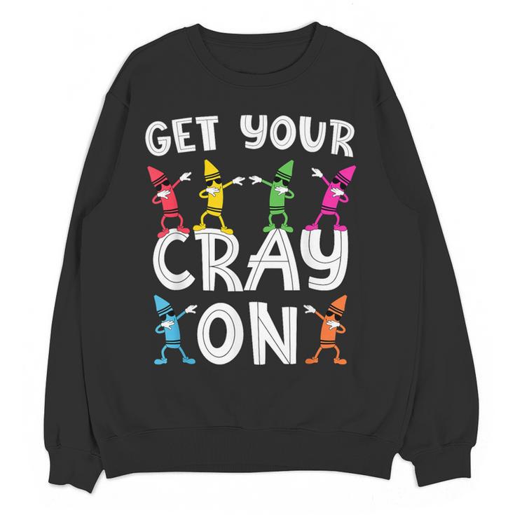 Teacher's Get Your Cray On Dabbing Crayons Women Crewneck Sweatshirt, novelty gifts, funny gifts Teacher's Get Your Cray On Dabbing Crayons Women Crewneck Sweatshirt, novelty gifts, funny gifts
