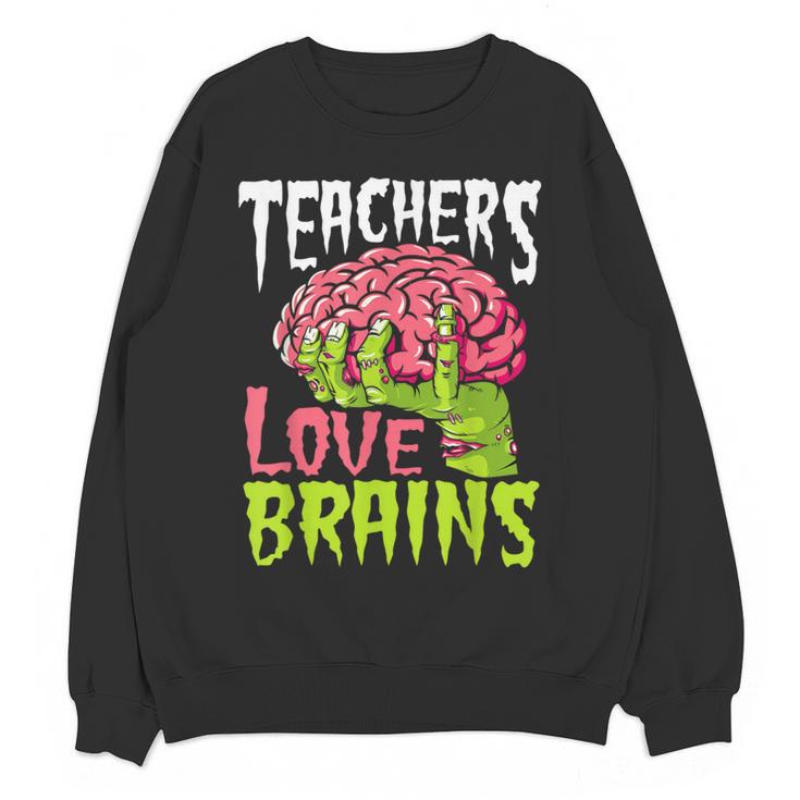 Teachers Love Brains Zombie Teacher Halloween Zombies Women Crewneck Sweatshirt, novelty gifts, funny gifts