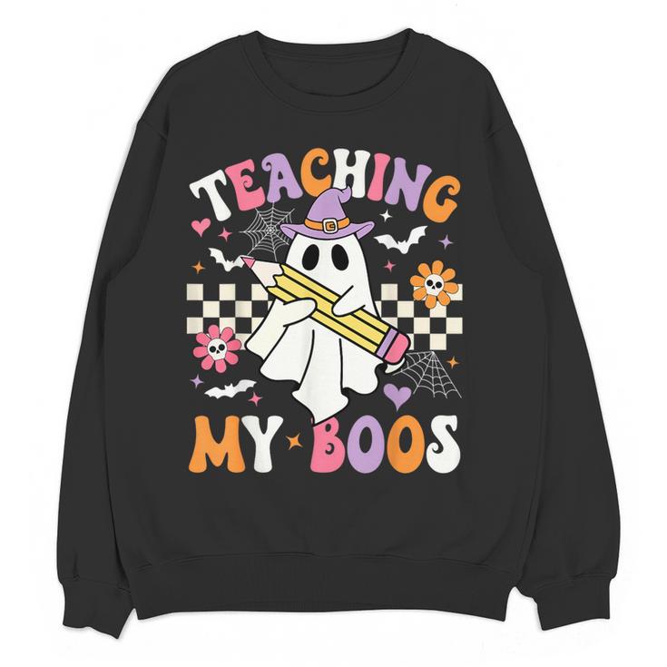 Teaching My Boos Ghost Teacher Cute Groovy Halloween Teacher Women Crewneck Sweatshirt, novelty gifts, funny gifts Teaching My Boos Ghost Teacher Cute Groovy Halloween Teacher Women Crewneck Sweatshirt, novelty gifts, funny gifts