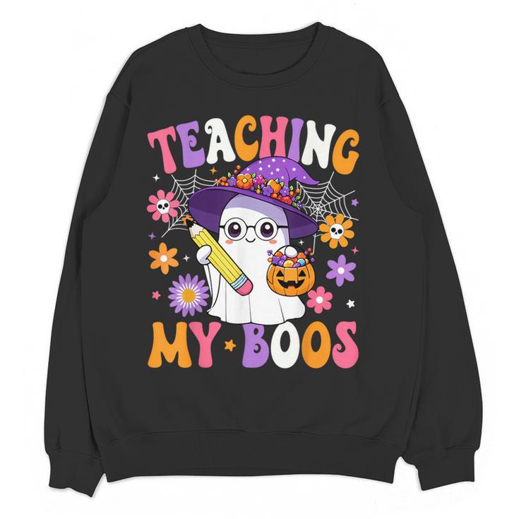 Teaching My Boos Teacher Ghost Teach Halloween Teacher Women Crewneck Sweatshirt, novelty gifts, funny gifts