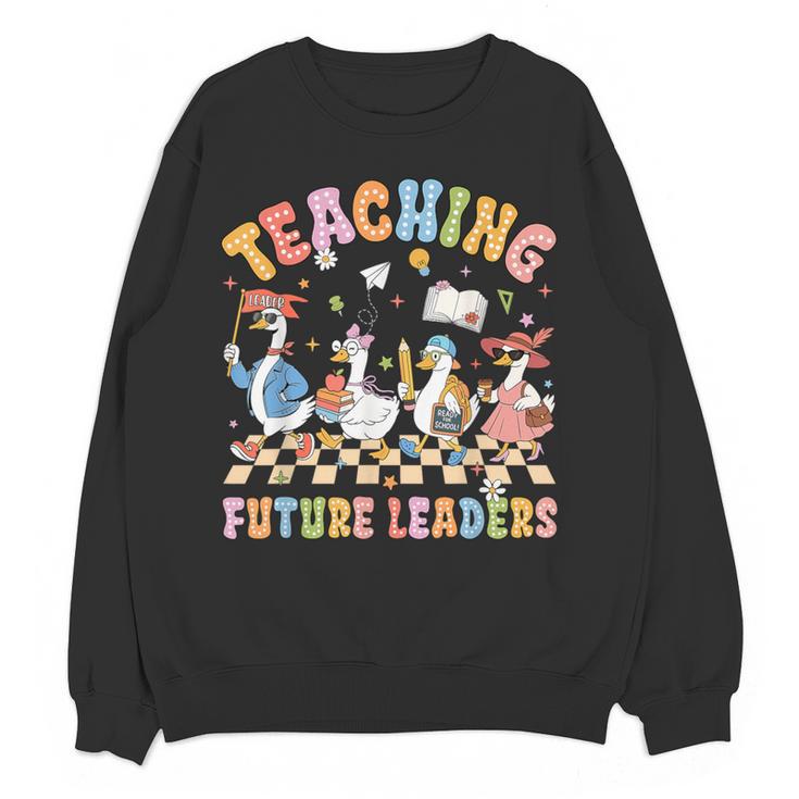 Teaching Future Leaders Teacher Back To School Cute Goose Women Crewneck Sweatshirt, novelty gifts, funny gifts Teaching Future Leaders Teacher Back To School Cute Goose Women Crewneck Sweatshirt, novelty gifts, funny gifts