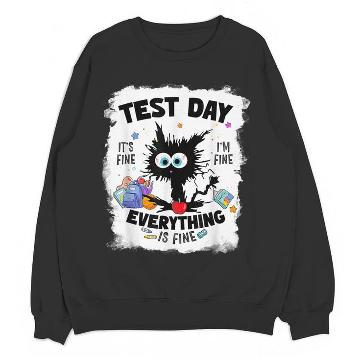 Test Day Stressed Cat Teacher Student Kids Testing Day Women Crewneck Sweatshirt, novelty gifts, funny gifts
