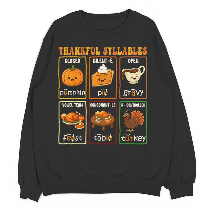 Thankful Syllables Thanksgiving Phonics Reading Teacher Fall Women Crewneck Sweatshirt, novelty gifts, funny gifts Thankful Syllables Thanksgiving Phonics Reading Teacher Fall Women Crewneck Sweatshirt, novelty gifts, funny gifts