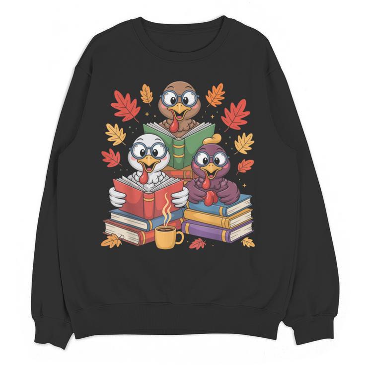 Thanksgiving Teacher Books Turkey Reading Book Women Crewneck Sweatshirt, novelty gifts, funny gifts