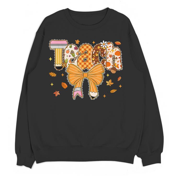 Thanksgiving Teacher Pencil Bow One Thankful Teacher Fall Women Crewneck Sweatshirt, novelty gifts, funny gifts Thanksgiving Teacher Pencil Bow One Thankful Teacher Fall Women Crewneck Sweatshirt, novelty gifts, funny gifts